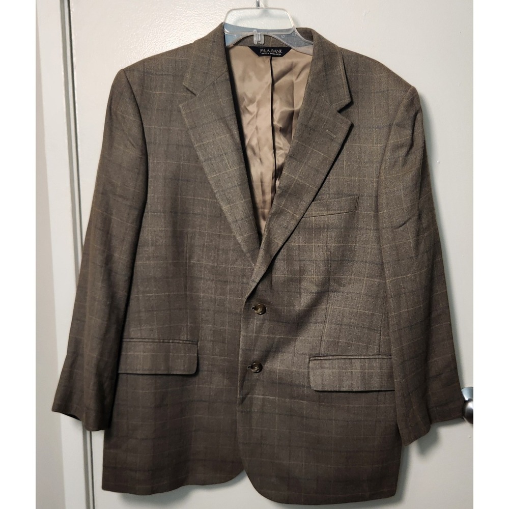 Jos. A Bank Men's Sportscoat Blazer Beige Windowpane Lined 42S Silk Wool Office
